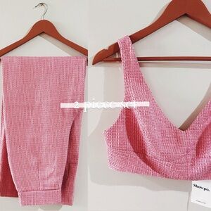 showpo. | adelaide two piece set - crop top and wide leg pants set in pink ↷